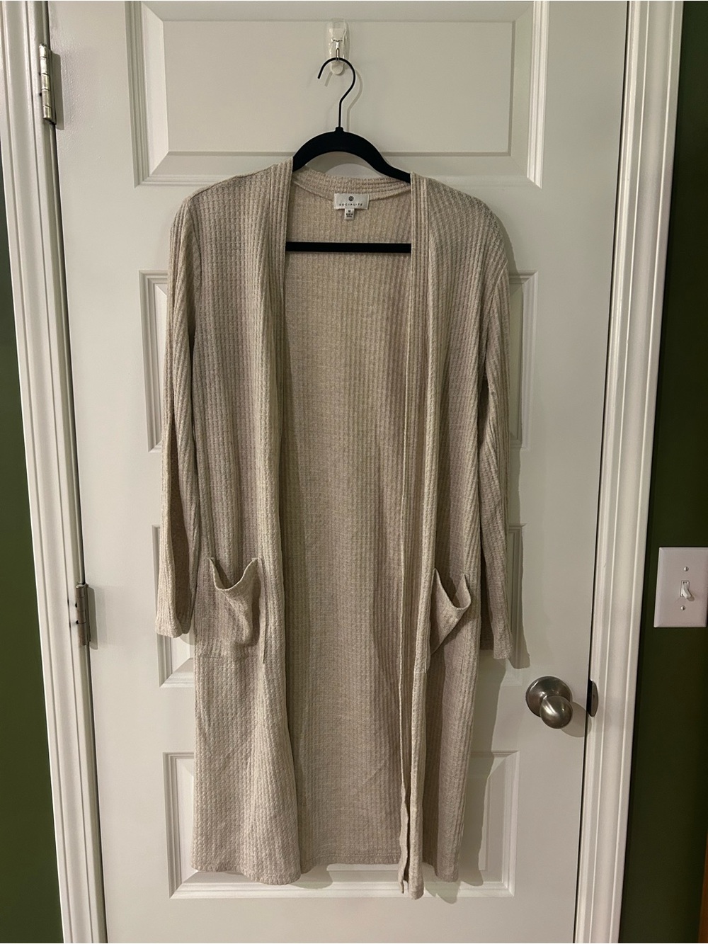 Socialite Light Beige Ribbed Open-Front Long Cardigan